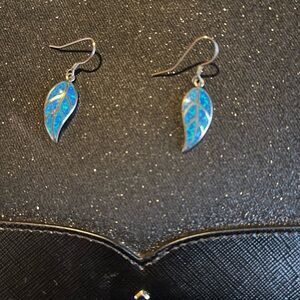 Elegant Blue Leaf Earrings